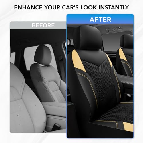 PIC AUTO Car Seat Cover, Super Breathable Mesh Front Seat Cover for Cars, Beige Leather Seat Covers, Universal Fit, Durable, Airbag Compatible, Suitable for SUVs, Trucks, Sedans, and Vehicles - color: Beige