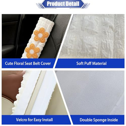 JDDRY 2PC Car Seat Belt Covers Pads,Seat Strap Pads,Auto Seat Belt Pad,Fit for Most Vehicles,Car Interior Accessories(Three Flower,Yellow) - color: Three Flower-Yellow