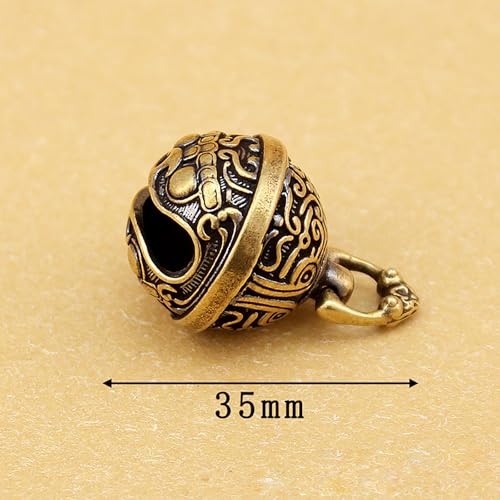 Antique Brass Bells, Decorative Jingle Bell Charms for Jewelry Making, Lucky Hanging Bells with Auspicious Pattern for Home Decor, Car, Backpack (1.37 Inch)