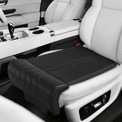 Car Seat Leg Extender Support Pad, Leather Leg Rest Pillow with Breathable Perforations & Memory Foam, Anti-Wrinkle Surface Universal Car Seat Cushions Fit for Most Vehicles, Chairs, Black