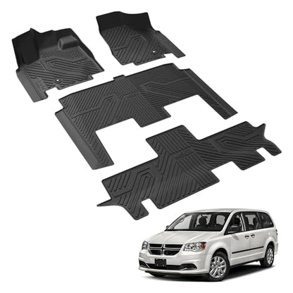 LASFIT Floor Mats for Dodge Grand Caravan 2008-2020 & Chrysler Town & Country 2008-2016, Custom Fit for Dodge Caravan All Weather TPE Car Mats 1st, 2nd and 3nd Row Full Set Floor Liners, Black - size: 2008-2016|For Town & Country|Floor Mats