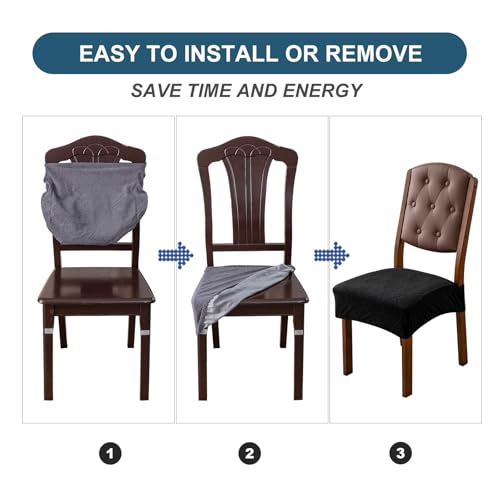 Removable and Washable Seat Covers for Dining Room Chairs Set of 4 - Waterproof Stretch Chair Seat Slipcovers, No Back Covers - color: Black, size: 4PCS-Rear-gapped