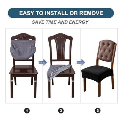 Removable and Washable Seat Covers for Dining Room Chairs Set of 4 - Waterproof Stretch Chair Seat Slipcovers, No Back Covers - color: Black, size: 4PCS-Rear-gapped