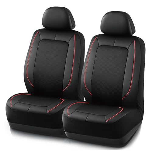 PIC AUTO Car Seat Cover, Pinping Leather and Mesh Seat Cover for Cars, Stylish Two-Tone Design Front Seat Cover, Breathable, Universal Fit,Comfortable and Durable, SUVs, and Trucks(Red) - color: Red, size: Front