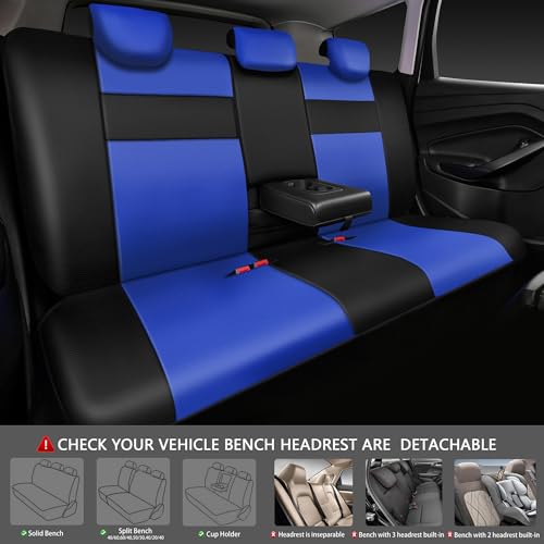 CAR PASS Leather Seat Covers Full Set Universal Water Resistant 3D Foam Back Support, Luxury Comfort Automotive 5 Seat Covers All Season Fit for SUV,Sedan,Van, Airbag Compatible Elegance(Blue Black) - color: Black and Blue