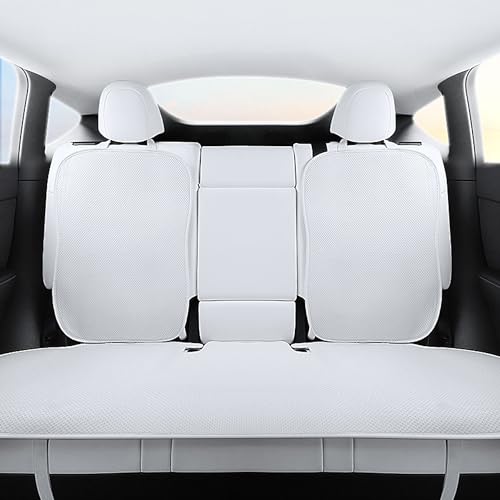 TOPABYTE Rear Car Seat Covers for Tesla Model Y Juniper 2020-2026 Breathable Interior Seat Cushion Protector All Season Protection - color: White Ice Silk, size: 3pcs Rear Seat For Model Y