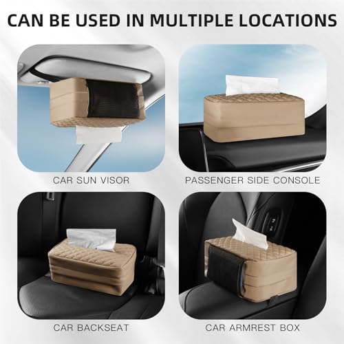 Car Tissue Holder, Car Standard Tissue Holder, PU Leather Backseat Tissue Box, Cars Tissue Box Holder, Napkin Holder for Cars, Fit for 120 Standard Tissues Cover- Beige - color: Beige