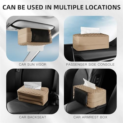 Car Tissue Holder, Car Standard Tissue Holder, PU Leather Backseat Tissue Box, Cars Tissue Box Holder, Napkin Holder for Cars, Fit for 120 Standard Tissues Cover- Beige - color: Beige
