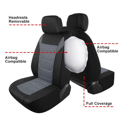 3D Air Mesh Car Seat Cover Full Sets Washable and Breathable Premium Cloth Automotive Vehicle Seat Covers for Cars Interior, Universal Fit for Most Cars, Sedan, Truck, SUV(Black/Gray)