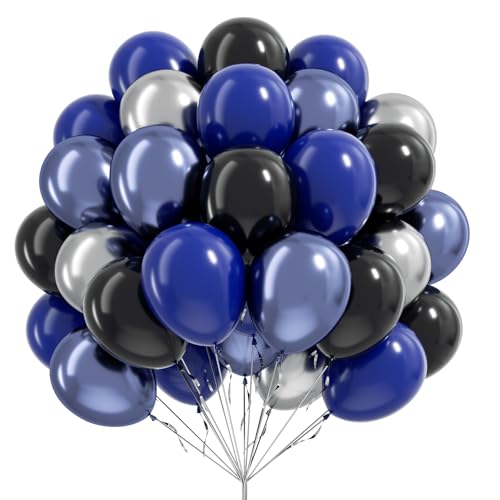 Blue and Black Balloons, 60pcs 12inch Blue Black Metallic Silver Balloons for Graduation New Year Birthday Party Decorations - color: Blue Black