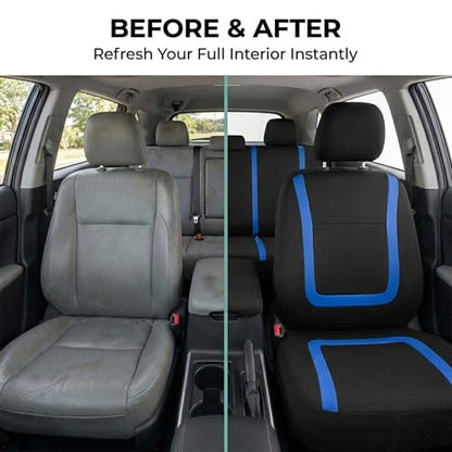 FH Group Car Seat Covers Unique Flat Cloth Full Set Automotive Seat Covers Front Set and Rear Solid Bench Blue Black Seat Covers w. Gift Universal Fit Interior Accessories for Cars Trucks and SUVs - color: Blue