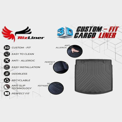 Volvo XC60 2010-2017 Cargo Liner 3D Custom Fit Heavy Duty All Weather Rubber Car Trunk Liners Waterproof Odorless Non-Slip Soft TPE Cargo Mats (Black) by RizLiner - size: XC60 2010 - 2017 Cargo