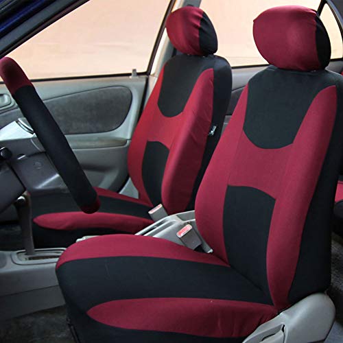 FH Group Light & Breezy Cloth Seat Full Car Seat Covers (Airbag & Split Ready) with Carpet Floor Mats- Universal Car, Truck, SUV, or Van (Burgundy/Black) FB030115 - color: Burgundy