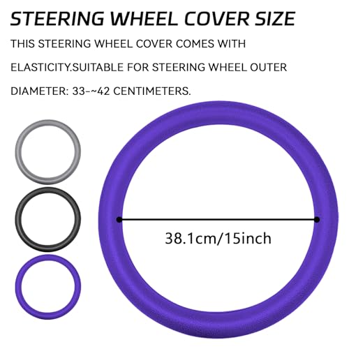 Car Steering Wheel Cover, Silicone Non-Slip Steering Wheel Protector, 13/14/15/16 inch Ultra Thin Steering Wheel Protective Covers for Women Men, Universal Vehicle Accessoriess (Purple) - color: Purple
