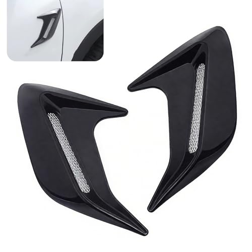 2 PCS 3D Car Side Vent Trim Covers, ABS Shark Gill Air Intake Decoration, 8.11" × 6.69" Self-Adhesive Car Hood Fender Decor, Universal for Most Cars (Black)