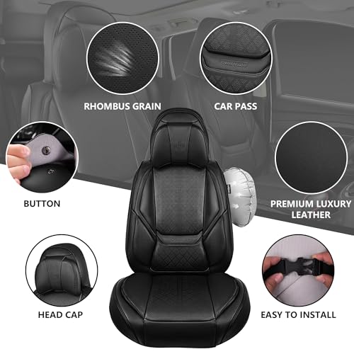 CAR PASS Nappa Leather Car Seat Covers 5 Seat, Luxury Lumbar Support, Waterproof Breathable Durable All Coverage Leatherette Seat Covers for SUVs,Pickups,Trucks,Vehicles (Full Set Solid Black) - color: Black