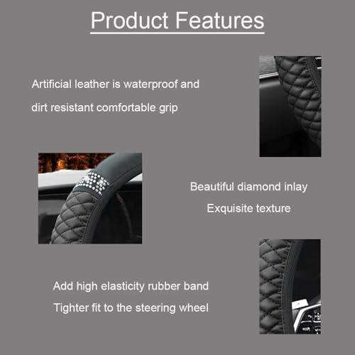 Microfiber Leather Steering Wheel Cover with Anti-Slip Lining Universal Car Accessory for Steering Wheel with a Diameter of 14.5-15 inch (Black) - color: Black