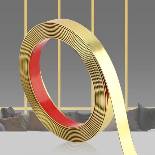 QDYMXUN Glossy Gold Peel and Stick PVC Molding Trim, Flexible DIY Wall Accent Strip for Mirror Frame, Cabinet, Edges & Borders and Tiles (197"L x 0.8"W) - color: Glossy Gold, size: 197"L x 0.8"W