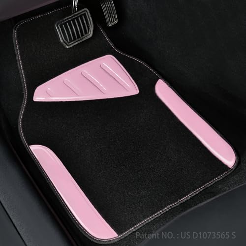 CAR PASS Jelly Waterproof Universal Fit Car Floor Mats, Girly Car Carpet Mats with Anti-Slip Nibbs Backing & Driver Heel Pad Fit for SUV, Vans, sedans, Cute car mats of 4pcs for Women (Pink) - color: Pink