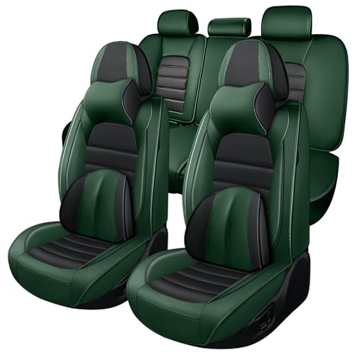 Full Set for Volkswagen Taos Seat Covers 2022-2026, Waterproof Nappa Leather Car Seat Protector, Anti-Slip & Comfortable Car seat Cover (Luxury 5 Seats Black&Green) - color: Black&Green, size: Luxury 5 Seats