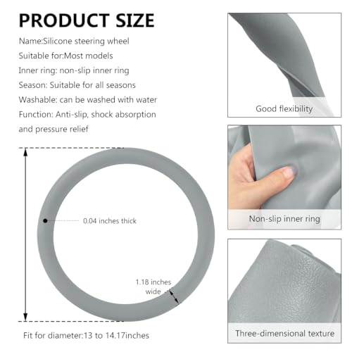 Car Steering Wheel Cover, 13 to 14 Inches Non-Slip Soft Silicone Steering Wheel Protector, Stretchable Elastic Steering Wheel Cover Fits Most Cars for Men and Women (Gray) - color: Gray