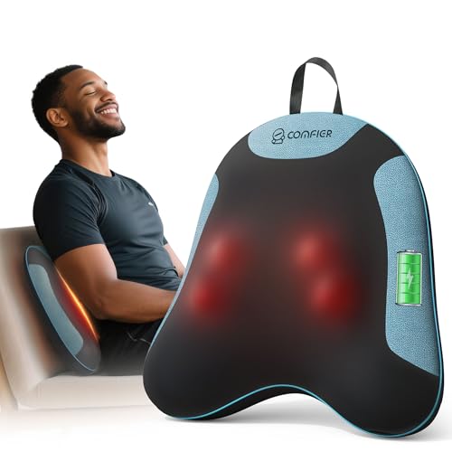 COMFIER Cordless Lumber Support Pillow for Office Chair, Lower Back Massager with Heat, Shiatsu Back Support Cushion, Rechargeable & Portable for Office, Home Use, Gift for Women - color: Blue