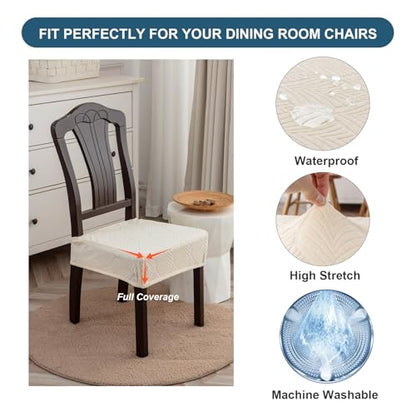 Removable and Washable Seat Covers for Dining Room Chairs Set of 2 - Waterproof Stretch Chair Seat Slipcovers, No Back Covers - color: Beige, size: 2PCS-Rear-gapped