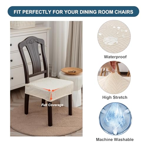 Removable and Washable Seat Covers for Dining Room Chairs Set of 6 - Waterproof Stretch Chair Seat Slipcovers, No Back Covers - color: Beige, size: 6PCS-Rear-gapped