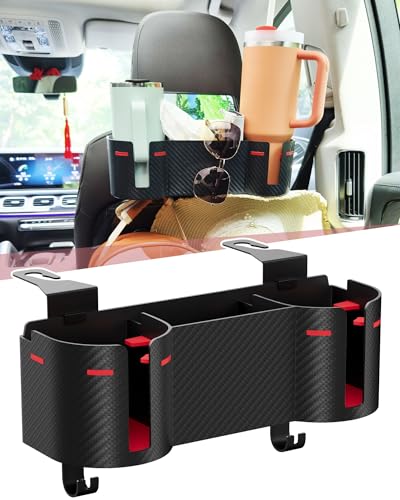 Car Headrest Backseat Cup Holder 3.7" with Organizer, High Capacity 4 in 1 Seat Back Organizer with Headrest Hooks, Multifunctional Storage for Car Travel Accessories Compatible with Most Vehicles - color: RED+BLACK, size: 1 Pack