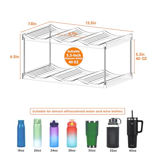 Stackable Water Bottle Organizer for Cabinet,2 Tier Water Bottle Holder for Stanley Yeti 40 oz Bottle Shelf,Clear Tumbler Storage Organizer,Wine Rack,Cup Organizer for Kitchen Cabinets Counter Pantry - size: 2 Tier-Hold 6 Bottles