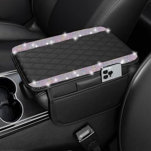 NBTEPEM Bling Car Center Console Cover, Leather Car Arm Rest Cover Cushion with 2 Storage Bags, Universal Auto Armrest Protector Storage Box, Bling Accessories Interior for Most Vehicles (Multicolor) - color: Multicolor Diamond