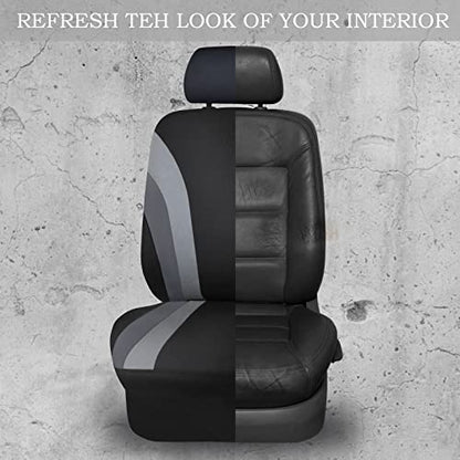 CAR PASS Line Rider Sporty Cloth 11PCS Universal Fit Car Seat Cover -100% Breathable with 5mm Composite Sponge Inside,Airbag Compatible,3zipper Bench(Full Set, Black and Gray) - color: Black and Gray, size: Full Set