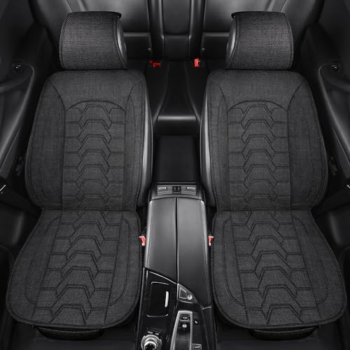 Linen Car Seat Covers Breathable Cloth Fabric Front Seat Protectors Automotive seat Covers Universal Fit for Most Cars Vans SUVs and Trucks（Black，2PCS） - color: BLACK
