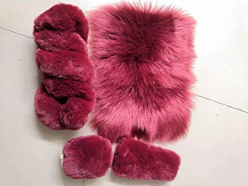 WenMei 1 Set 4 Pcs Fluffy Steering Wheel Cover&Handbrake Cover&Gear Shift Cover&Fluffy Auto Center Console Cover Faux Wool Steering Wheel Covers for Women Universal Car Interior Accessories (Wine red) - color: Wine red