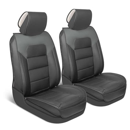 Motorbox Classic Edition Seat Covers, Premium Faux Leather Seat Covers for Cars Trucks Vans SUV, Semi Custom Fit Car Seat Covers Front Seats Only, Automotive Interior Cover - Gray - color: Black/Charcoal Front Seats