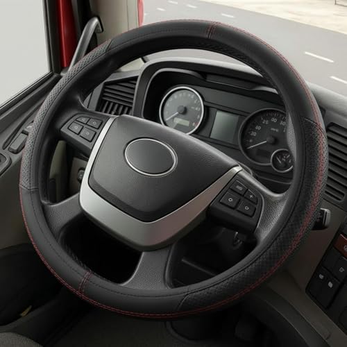 DaisyInner 17.5-18 Inch Steering Wheel Cover for Semi Truck No-Slip & Comfy Grip for Semi Trucks, Rv, Big Rig and 18 Wheelers(Stitching,Leather,Black) - color: Black, size: Leather, style: Stitching