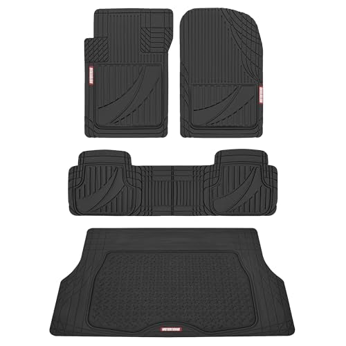 Motor Trend FlexTough™ Heavy Duty Black Rubber Car Floor Mats All Weather & Cargo Liner for SUV Full Set - Universal Trim to Fit Automotive Floor Mat & Trunk Mats for Cars Interior Accessories - color: Black, size: Standard Vehicle