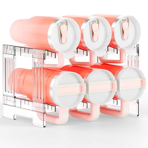 Large Stanley Cup Holder With Handle Groove,Stackable Tumbler and Water Bottle Organizer for Kitchen Cabinets,2 Tier Waterbottle and Cup Storage Organizer for 40 OZ Yeti,Owala,Yeti Storage