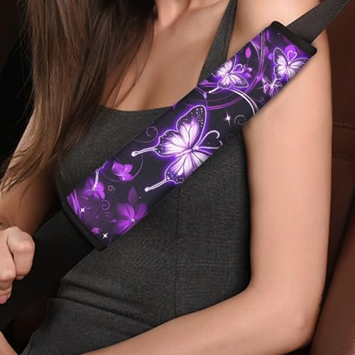 Dreaweet Purple Butterfly Seat Belt Covers for Adults Women Soft Comfortable Car Accessories Seatbelt Covers Set of 2 Universal Car Seat Belt Cushion Shoulder Strap Pads Washable - color: Purple Butterfly