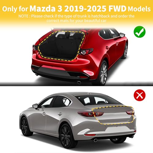 GINOWY- Floor Mats & Cargo Liner for Mazda 3 FWD 2019-2025 2026 Only for Hatchback, TPE All Weather Protection Car Mats for Mazda 3 Non-Slip Trunk Mat Waterproof Heavy Duty Accessories Black - style: 36) for Mazda 3 Hatchback 2019-2026 Full Set