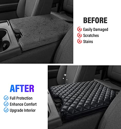 Sinvanho Thickened Center Console Armrest Cover for 2015-2025 Ford F150 Accessories, PU Leather Middle Console Protective Cover, Arm Rest Box Lid Cushion, Fits Only 40/20/40 Jump Seat Console - color: Thickened