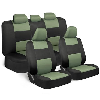 BDK PolyPro Car Seat Covers Full Set in Green on Black, Front and Rear Split Bench Seat Covers for Cars, Easy to Install Car Seats Cover Set and Accessories for Auto Trucks Van SUV - Green - color: Green