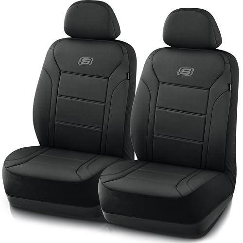 Skechers Memory Foam Car Seat Covers, Lycra Fabric Seat Cover, Car Seat Covers Front Seats Airbag Compatible, Automotive Comfort Protection for Most Cars, Trucks, SUVs, Black - color: Black, size: Two Front
