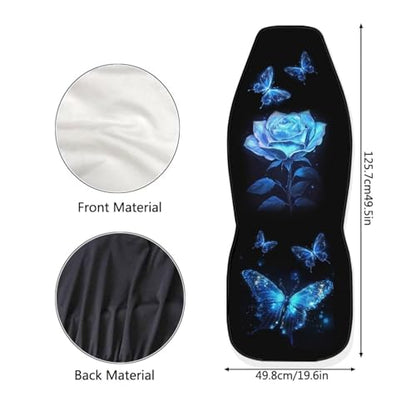 Howilath Blue Rose Flower Car Front Seat Cover 2 Pack Butterfly Auto Protector Bucket Seat Covers High Back Auto Accessories Fit Most Vehicle - color: Blue Rose Butterfly