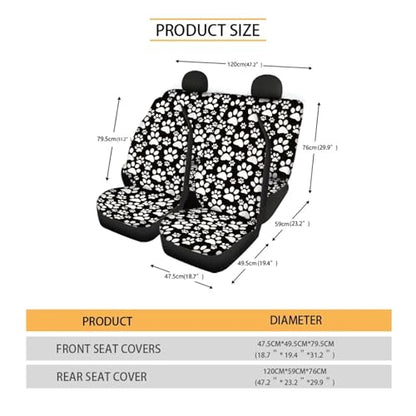 Dog Paw Print Car Seat Covers Full Set 4 Pieces White Dog Paw Car Accessories Auto Front Rear Seat Cover Split Bench Back Protector Automotive Cushion Pads Universal Fit for Cars Truck SUV - color: Dog Paw Print