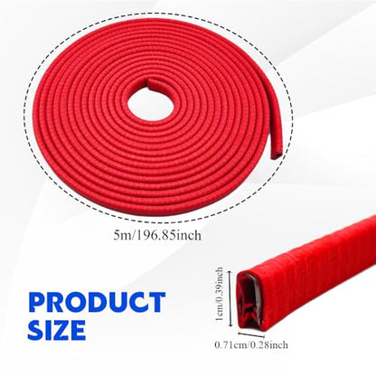 16.4Ft(5M) Car Door Edge Guards, Car Door Protector, U Shape Edge Trim Rubber Anti-Collision Seal Protector, No Glue Required Auto Entry Guard Seal Strips Fit for Trucks SUVs Sedans (Red)