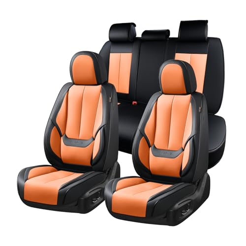 Coverado Seat Covers, Car Seat Covers Full Set, Leather Seat Covers for Cars, Car Seat Protector, Black Car Seat Covers Front Seats and Back Seats Universal Fit for Most Cars Orange - color: Black-orange, size: FullSet