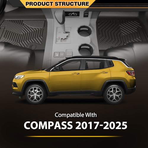Floor Mats & Cargo Liner Fit Jeep Compass 2017 2018 2019 2020 2021 2022 2023 2024 2025 All Weather Protection TPE Floor Liners 1st & 2nd Row Black, alfombras para carro - size: Fit Compass 2017-2025 | Black 3PCS