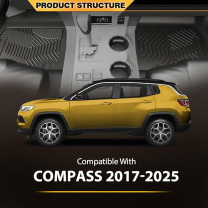 Floor Mats & Cargo Liner Fit Jeep Compass 2017 2018 2019 2020 2021 2022 2023 2024 2025 All Weather Protection TPE Floor Liners 1st & 2nd Row Black, alfombras para carro - size: Fit Compass 2017-2025 | Black 3PCS