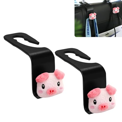 Pig Car Seat Headrest Hook 2 Pack Car Purse Hook Cars Seat Hooks for Headrest Universal for Handbag Bags Drink Grocery Coat Universal Vehicle,Cars Interior Accessories Pig Loves Gifts for Women Men - color: Pig